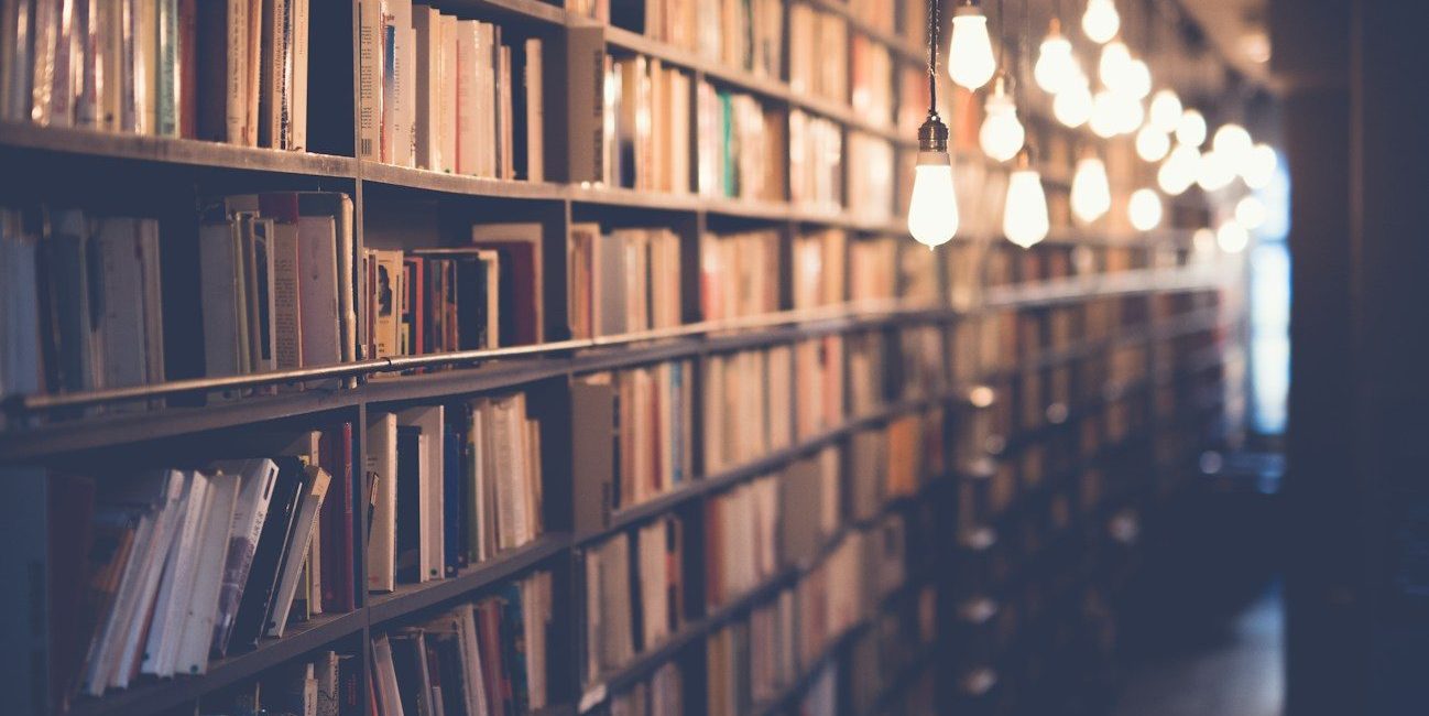 photo of library with turned on lights